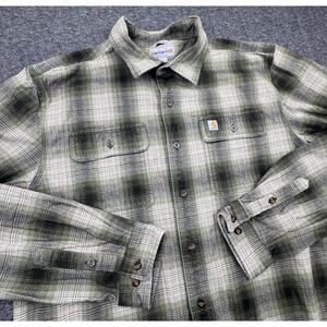 Carhartt Shirt Heavyweight Flannel Long Sleeve Plaid Shirt Mens Sz L Tall Green